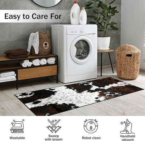 Western Cowhide Print Runner Rug 2x6 for Hallway Farmhouse Home Decor Throw Carpet Non Slip Washable Fur Area Rug Mat for Entryway Laundry Bedroom Bathroom (24" W x 72" L, Cow Print) in Kuwait
