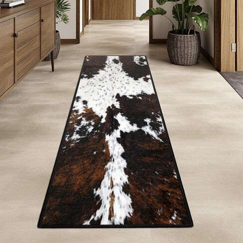 Western Cowhide Print Runner Rug 2x6 for Hallway Farmhouse Home Decor Throw Carpet Non Slip Washable Fur Area Rug Mat for Entryway Laundry Bedroom Bathroom (24" W x 72" L, Cow Print) in Kuwait