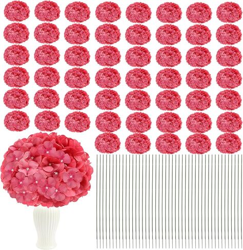Artificial Hydrangea Flowers 104pcs Faux Silk Hydrangeas Flowers Heads with Stems for Wedding Centerpieces Home Garden Baby Shower Party Decoration (Red) in Saudi Arabia