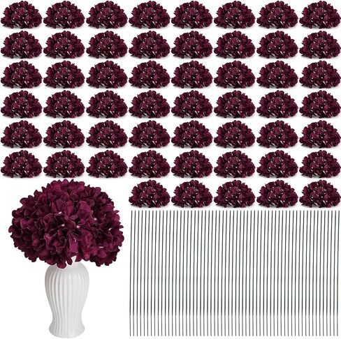 Artificial Hydrangea Flowers 104pcs Faux Silk Hydrangeas Flowers Heads with Stems for Wedding Centerpieces Home Garden Baby Shower Party Decoration (Red) in Saudi Arabia