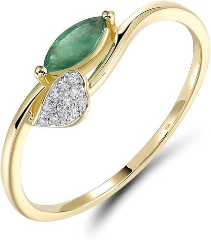 Santuzza 10K Solid Gold Leaf Pattern Gemstone Genuine Diamond Dainty Ring for Women in Saudi Arabia