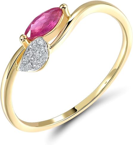 Santuzza 10K Solid Gold Leaf Pattern Gemstone Genuine Diamond Dainty Ring for Women in Saudi Arabia