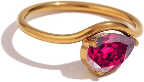 Birthstone Rings for Women Dainty 18K Gold Plated Irregular Water Droplets Gemstone Personalized Jewelry Gift for Birthday Women Men in Kuwait