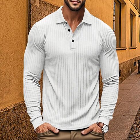 Mens Casual Polo Shirts Long Sleeve Lightweight Solid Color Business Polo Classic Golf T Shirts in Saudi Arabia