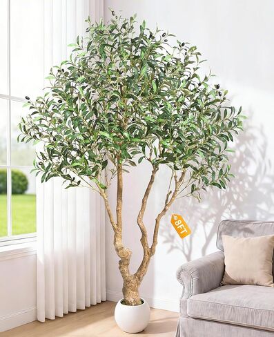 Faux Olive Tree 6 FT, Fake Olive Tree with Lush Silk Leaves and Realistic Olive Fruits,Olive Trees Artificial Indoor with Planter for Indoor Home Office Living Room Bedroom Stairs Outdoor in Saudi Arabia