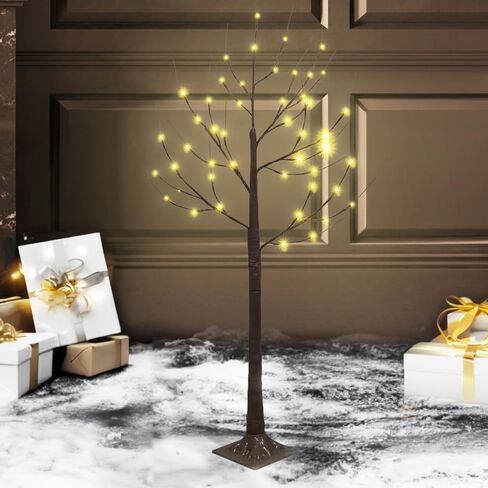 CAPHAUS 6 أقدام، 72 بوصة شجرة البتولا المتلألئة باللون البني الكامل مع 72 مصباح LED، شجرة البتولا المضاءة، شجرة غصين بنية صناعية كاملة مع أضواء بيضاء دافئة للمهرجان، ديكور للعطلات في الأماكن المغلقة in Kuwait