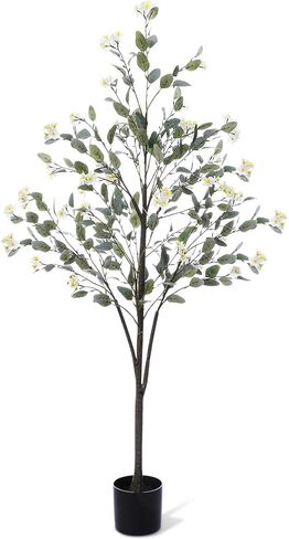 1 Pcs 5ft Artificial Eucalyptus Tree with Flowers Tall Faux Eucalyptus Stems Realistic Fake Bougainvillea Plants for Spring Porch Home Office Indoor Outdoor Decor (White) in Saudi Arabia