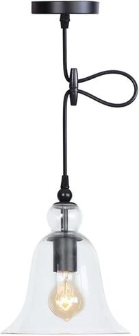 LNPTAL Industrial Farmhouse Glass Pendant Light, Vintage Antique Bell Shade Chandelier, Amber Gray Brown Glass Hanging Lamp for Kitchen Island, Pool Table, Dining Room, Bedroom(Clear) in Saudi Arabia