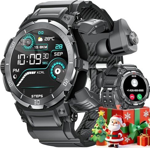 Military Smart Watch with Earbuds for Men, Bluetooth Calling can Answer and Make Calls, IP67 Waterproof Fitness Smart Watch, Sports Fitness Tracker with Step,100 Sports Modes, (98black) in Saudi Arabia