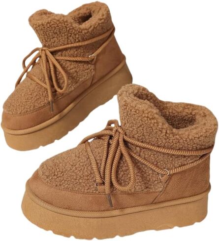 Chic Winter Women's Snow Boots - Warm, Lace-Up Mid-Calf with Thick Sole for Casual Wear in Saudi Arabia