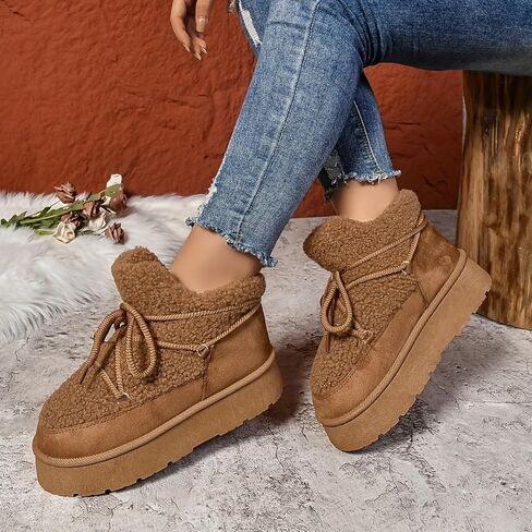 Chic Winter Women's Snow Boots - Warm, Lace-Up Mid-Calf with Thick Sole for Casual Wear in Saudi Arabia