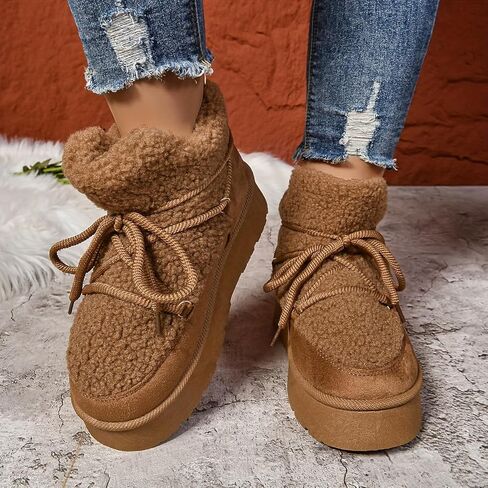 Chic Winter Women's Snow Boots - Warm, Lace-Up Mid-Calf with Thick Sole for Casual Wear in Saudi Arabia