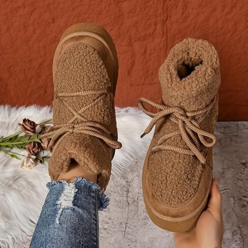 Chic Winter Women's Snow Boots - Warm, Lace-Up Mid-Calf with Thick Sole for Casual Wear in Saudi Arabia