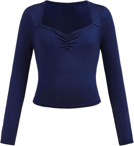 SOLY HUX Girl's Long Sleeve Cropped T Shirts Sweetheart Neck Slimming Ruched Fall Tee Top in Saudi Arabia