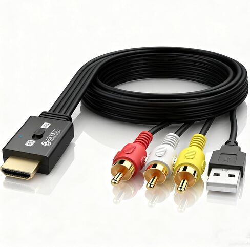 eSynic RCA to HDMI Converter 1080P 60Hz – 4:3/16:9 Aspect Ratio Switch for VCR/DVD/VHS to Modern TV – Built-in RCA & HDMI Cables – Plug & Play for NTSC/PAL – Retro Gaming & Home Movies in Kuwait