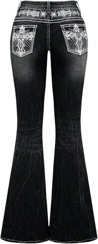 SOLY HUX Women's Bell Bottom Jeans Embroidery Y2k Stretch Flare Denim Pants in Saudi Arabia