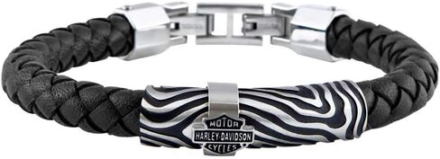 Harley-Davidson Men's Driftwood B&S Braided Leather Bracelet - Steel HSB0222 in Saudi Arabia
