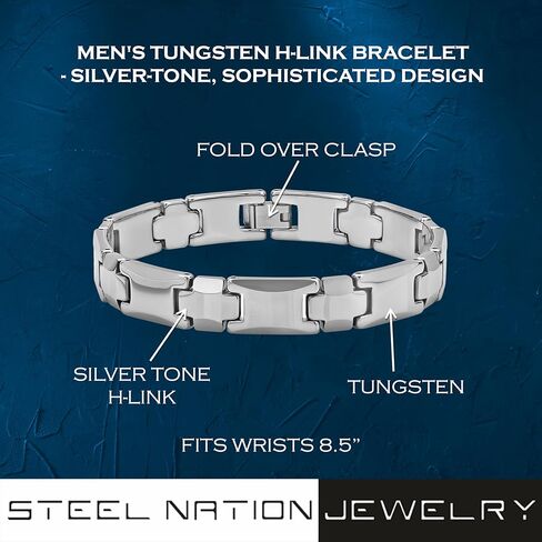 Men's Tungsten H-Link Bracelet - Silver-Tone, Sophisticated Design, 8.5-inch in Saudi Arabia