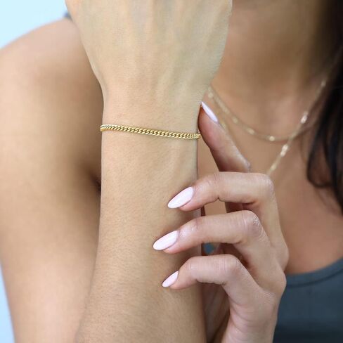 Nuragold 10k Real Yellow Gold Miami Cuban Link 3mm Chain Bracelet or Anklet (7"-9") Italian Jewelry for Men & Women in Saudi Arabia