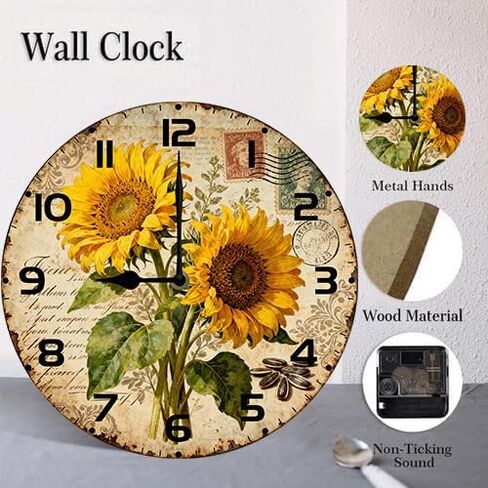 Bear Forest Wall Clock Vintage Wooden Wildlife Deer Clocks Battery Operated Silent Quartz Rustic Round Decorative Clock for Home Lodge Living Room Bedroom 12 in in Saudi Arabia