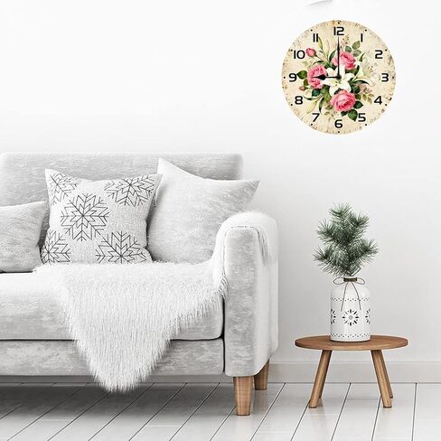 Bear Forest Wall Clock Vintage Wooden Wildlife Deer Clocks Battery Operated Silent Quartz Rustic Round Decorative Clock for Home Lodge Living Room Bedroom 12 in in Saudi Arabia