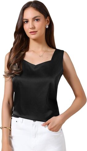 Allegra K Satin Tank Tops for Women's V Neck Dressy Casual Sleeveless Silk Camisole Top in Saudi Arabia