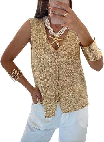 Verdusa Women's Sequin Going Out Tops Glitter Old Money Summer Sweater Vest in Saudi Arabia