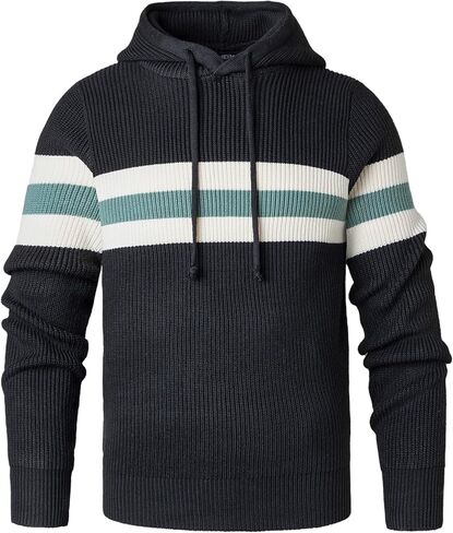 Men's Hooded Sweater Knitted Pullover Long Sleeve Stripe Jumper Drawstring Knitwear in Saudi Arabia