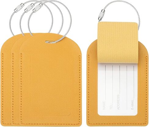 PATIKIL Suitcase Tags, Yellow Leather Luggage Name Tags Airplane Travel Essentials Business Trip Accessories with Private Protection for Hotel Check in Luggage Bags Men Women, 4 Pcs in Saudi Arabia