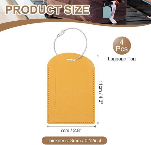 PATIKIL Suitcase Tags, Yellow Leather Luggage Name Tags Airplane Travel Essentials Business Trip Accessories with Private Protection for Hotel Check in Luggage Bags Men Women, 4 Pcs in Saudi Arabia