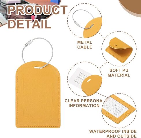 PATIKIL Suitcase Tags, Yellow Leather Luggage Name Tags Airplane Travel Essentials Business Trip Accessories with Private Protection for Hotel Check in Luggage Bags Men Women, 4 Pcs in Saudi Arabia