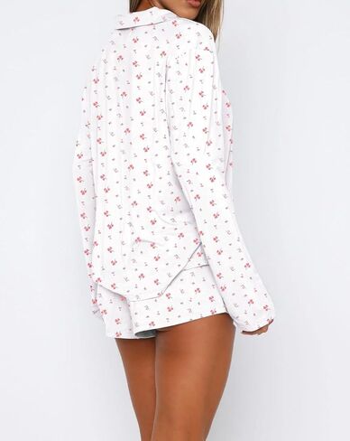 أطقم بيجامات Dressmine للنساء مكونة من قطعتين شورت لطيف بأزرار لأعلى مجموعة Pjs ملابس نوم للخريف وأكمام طويلة أطقم ملابس للاستلقاء in Kuwait