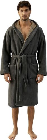 Men's Towel Bathrobe with Hood, Lightweight Plush Fleece Waffle Robe in Saudi Arabia