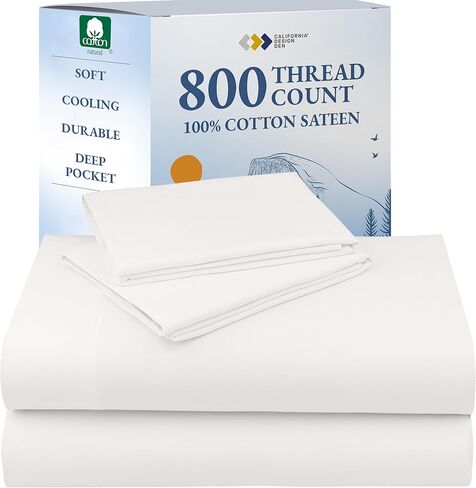 California Design Den Luxury 800 Thread Count 100% Cotton Sheets for Queen Size Bed, Hotel Quality Bedding with Deep Pocket Fitted Sheet, Cooling & Softer Than Egyptian Cotton Sheets -White in Kuwait