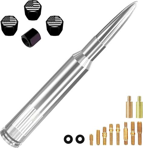 America Flag Truck Bullet Antenna with Valve Stem Caps-Car wash Safe-Universal Mast for GM Chevy Silverado 1500 2500 3500 HD Avalanche Ford F150 F250 F350 Denali Pickup Car Accessories, Black in Saudi Arabia