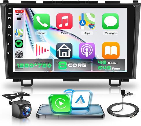 8-Core 4G+64G Car Radio for Honda CRV 2007-2011 with Qualcomm Snapdragon chip, Car Stereo Carplay Android Auto 3D car Model Display GPS WiFi 9 Inch IPS Touchscreen Mirror Link Camera in Kuwait