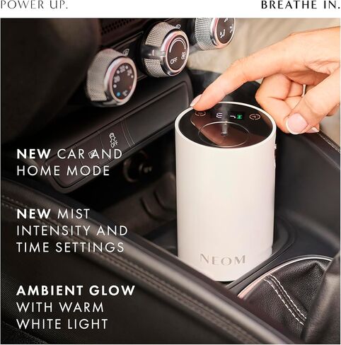NEOM Wellbeing Pod Mini+ موزع روائح الزيوت العطرية، أبيض I بدون ماء ولاسلكي I محمول ومتعدد الاستخدامات - السيارة أو المكتب أو المنزل I ما يصل إلى 125 ساعة من استخدام العطور الطبيعية لكل شحنة in Kuwait