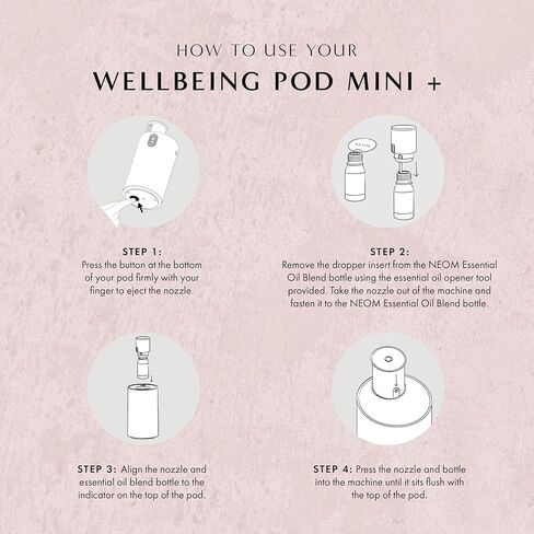 NEOM Wellbeing Pod Mini+ موزع روائح الزيوت العطرية، أبيض I بدون ماء ولاسلكي I محمول ومتعدد الاستخدامات - السيارة أو المكتب أو المنزل I ما يصل إلى 125 ساعة من استخدام العطور الطبيعية لكل شحنة in Kuwait