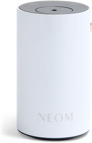 NEOM Wellbeing Pod Mini+ موزع روائح الزيوت العطرية، أبيض I بدون ماء ولاسلكي I محمول ومتعدد الاستخدامات - السيارة أو المكتب أو المنزل I ما يصل إلى 125 ساعة من استخدام العطور الطبيعية لكل شحنة in Kuwait