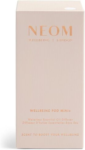NEOM Wellbeing Pod Mini+ موزع روائح الزيوت العطرية، أبيض I بدون ماء ولاسلكي I محمول ومتعدد الاستخدامات - السيارة أو المكتب أو المنزل I ما يصل إلى 125 ساعة من استخدام العطور الطبيعية لكل شحنة in Kuwait