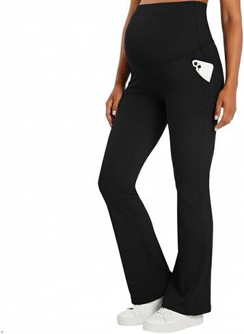 Sunzel Fleece Lined Maternity Flare Leggings for Women, Over Belly Yoga Pants with Pockets for Winter in Saudi Arabia