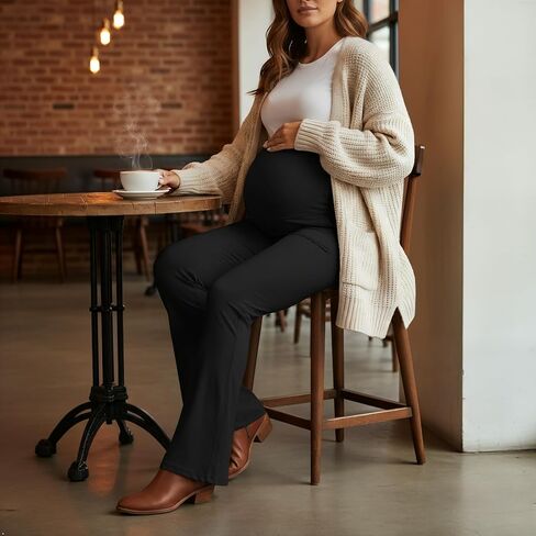 Sunzel Fleece Lined Maternity Flare Leggings for Women, Over Belly Yoga Pants with Pockets for Winter in Saudi Arabia