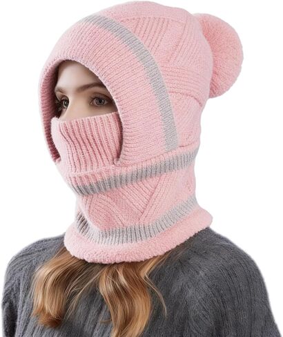 Women’s Winter Knitted Beanie Hat Fleece Lined Winter Balaclava with Mask Hooded Scarf Snow Cap for Cold Weather & Outdoor in Saudi Arabia