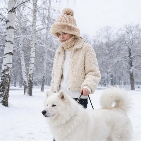 Women’s Winter Knitted Beanie Hat Fleece Lined Winter Balaclava with Mask Hooded Scarf Snow Cap for Cold Weather & Outdoor in Saudi Arabia
