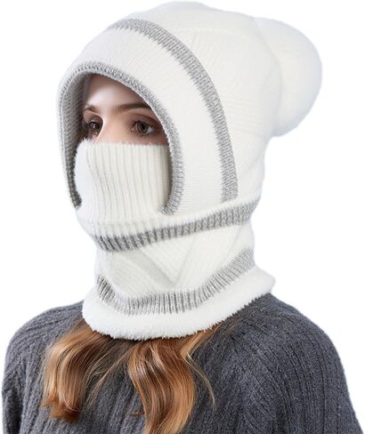 Women’s Winter Knitted Beanie Hat Fleece Lined Winter Balaclava with Mask Hooded Scarf Snow Cap for Cold Weather & Outdoor in Saudi Arabia