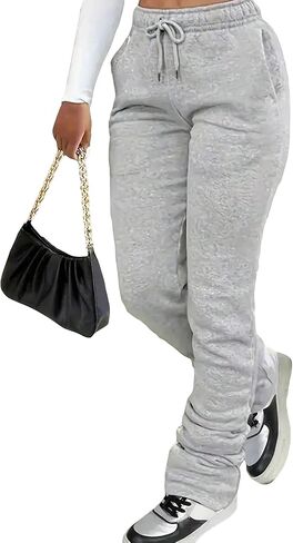 SOLY HUX Women's Stacked Sweatpants Y2k Drawstring Elastic Waist Straight Leg Casual Pants in Saudi Arabia