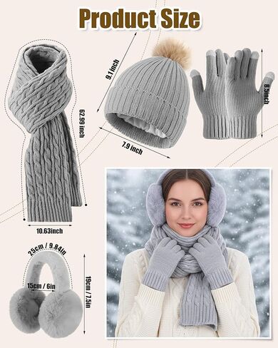 20 Pcs Women Winter Beanie Hat Scarf Gloves Earmuff Set Knit Pompom Hats Warm Scarves Touchscreen Gloves Ear Warmer in Saudi Arabia
