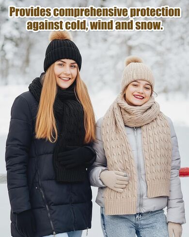 20 Pcs Women Winter Beanie Hat Scarf Gloves Earmuff Set Knit Pompom Hats Warm Scarves Touchscreen Gloves Ear Warmer in Saudi Arabia