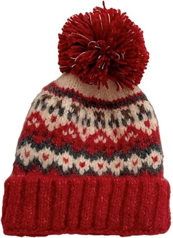 قبعة صغيرة متماسكة من Fair Isle للنساء ملونة للجنسين قبعة شتوية ناعمة ودافئة ولطيفة لملابس عيد الميلاد in Kuwait