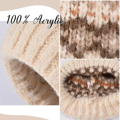 قبعة صغيرة متماسكة من Fair Isle للنساء ملونة للجنسين قبعة شتوية ناعمة ودافئة ولطيفة لملابس عيد الميلاد in Kuwait